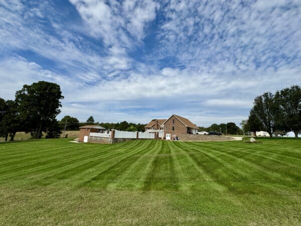 Professional lawn striping on a residential property in Albemarle NC by Morrow Ridge Landscaping serving the greater Charlotte area